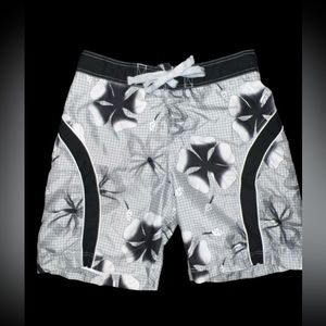 OP | MENS  COLOR BLOCK TIE WAIST LINED SWIM TRUNKS 32x34 MED